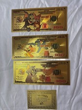 3pc 24k Gold Foil Collectible Novelty Tom And Jerry Banknote Set Looney Tunes & picture