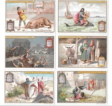 LIEBIG TRADE CARDS, FAMOUS ANIMALS FROM HISTORY I 1904 Set of 6 Cards (S756 Fr.) picture