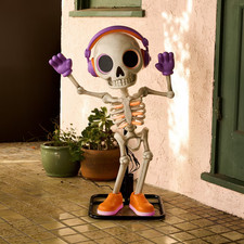 3 FT ANIMATED LED DANCING PARTY SKELETON HALLOWEEN ANIMATRONIC PROP picture