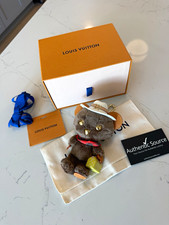 Louis Vuitton Plush Bear Bag Charm Keychain w/ Carabiner Clip Brown/White picture