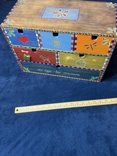 Vtg Handmade Mexican Mini Wooden Chest Hand Carved Art  picture
