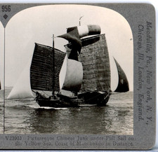 China, Picturesque Chinese Junk On The Yellow Sea-Keystone Stereoview C131 picture