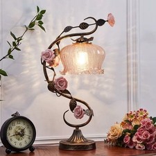 Antique Style Floral Table Lamp Vintage Rose Bedroom Decor Desk Lamp Lighting picture
