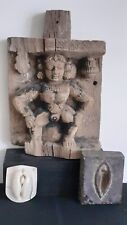 Rare 19thC carved wooden Tantric Hindu Goddess Kamakhya with two Tantric amulets picture