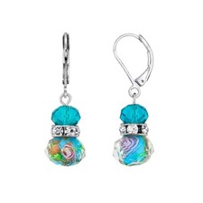 1928 Jewelry Aqua Blue Pink Rose Beaded Crystal Accent Drop Earrings picture