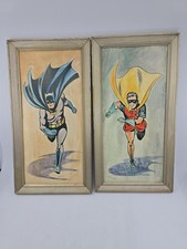 Vintage 1966 DAVCO Batman & Robin Framed Lithograph Print Set RARE ORIGINALS picture
