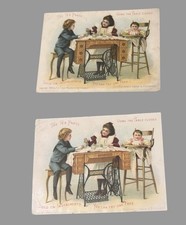 2 Antique 1899 Singer Sewing Machine No 27 Trade Cards Tea Party Mothers Helper picture