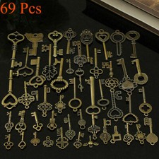 69PCS Skeleton Vintage Old Keys Multi Style Antique Bronze Lock Key New picture