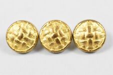 Three (3) 16mm Gold Gilt Metal Buttons with Basket Weave Motif picture