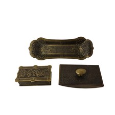 Antique Bailey Banks & Biddle Brass Desk Items Lot Of 3 Rare Stamp Box Desk Tray picture