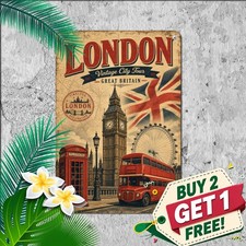 Historic Red Telephone Box London England Street Plaque Metal Tin Sign 8x12 picture