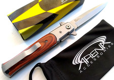 Godfather Pocket Knife Spring Assisted EDC Tip Up Carry Blade Wood picture