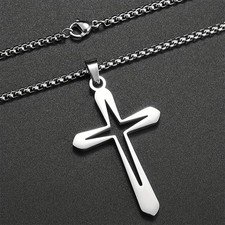 Cross inside a cross pendant necklace silver plated over stainless steel picture