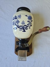 Vintage Wall Coffee Grinder Ceramic Delft Blue Japanese Floral - VERY RARE picture