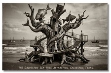 Vintage‑STYLE NEW ART 1930's RPPC-THE GALVESTON SEA TREE-GALVESTON TEXAS-FAUX picture