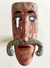 VERY OLD MEXICAN FOLK ART HAND CARVED WOOD MORO SPANIARD MUSTACHE MAN DANCE MASK picture