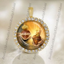 Mary and Jesus Immaculate and Sacred Hearts Christian Catholic Gold Tone Medal picture