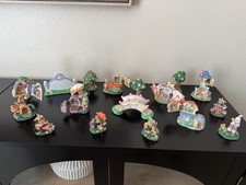 Vintage Carol Wright Gifts miniature hinged Easter houses With Trees Set 17pcs picture