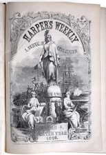 ORIGINAL BOUND VOLUME OF 1866 HARPERS WEEKLY NEWSPAPER - POST CIVIL WAR NEWS picture