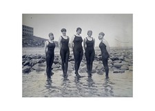 1919 Antique Glass Plate Negative Classy Bathing Girls Nantasket Beach Swimsuits picture