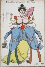 Risque French 1903 Postcard, Bald Heads Metamorphic Breasts, Yruam Artist Signed picture