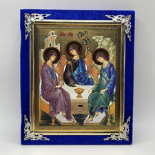 Christian Orthodox Holy Trinity Icon Byzantine Style Early 2000s Religious Art picture