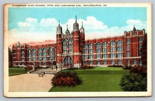 Overbrook High School Philadelphia PA Vintage Linen Postcard 1930s-40s picture