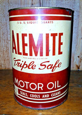 5 QT ALEMITE TRIPLE SAFE MOTOR OIL CAN - FULL - picture