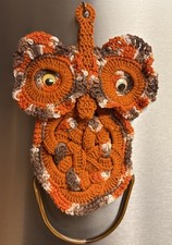 Vintage 1970s Boho Owl Macrame Wall Hanging Orange Grandma Kitchen MCM picture