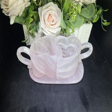 4LB 9''Natural Rose Quartz Heart Cups with Plate Ornament Quartz Carving Gift picture