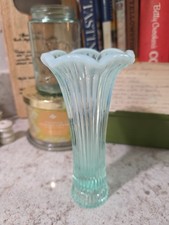 Vintage 1936-38 Fenton Sheffield Aquamarine Blue Ruffled Edge Bud Vase 6.5