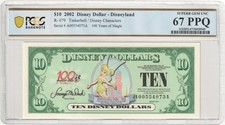2002 R-079 $10 Disney Dollar Tinkerbell/Disney Characters PCGS Graded 67 PPQ picture