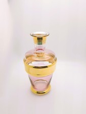 Vintage Pink Glass Gold Band Decanter Bottle MCM Hollywood Regency 8