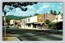 Saratoga CA-California, Street View of Town, Mountains, c1986 Vintage Postcard picture