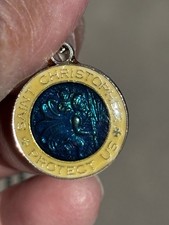 Vintage Blue Enamel St. Christopher Medal/ Double Sided picture