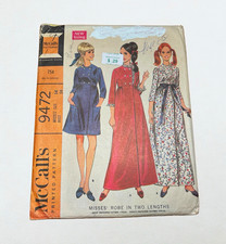 Vintage 1968 McCall’s 9472 Misses Bath Robe Housecoat Sewing Pattern High Waist picture
