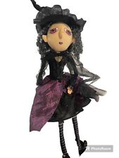 Halloween Witch Shelf Sitter Doll Fabric Painted Face 34” Fancy Ornate Dress picture
