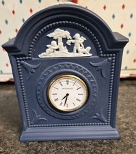 Vintage Wedgwood Dark Blue Mantle Desk Clock Jasperware In Beautiful Condition picture