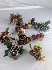 Christmas Floral Picks Lot Red Gold Beaded Apples Pinecones Holly Berries Tree picture