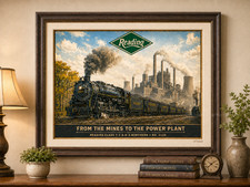 Reading Railroad T-1 2124 Coal Train Power Plant Vintage Style Railroad Poster picture
