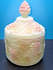 Fenton Lotus Mist Burmese GRAPE & CABLE LIDDED CANDY/TOBACCO JAR 6.5x4 picture