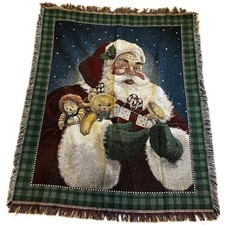 American Weavers VTG 1997 Father Christmas Santa Claus Tapestry Throw Blanket picture