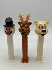 Vtg 1970-Snowman,1998-Polar Bear & 2002-Reindeer Pez Dispensers w/Feet picture