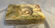 Vintage MCM Green Banded Onyx Marble Ashtray Heavy Polished Stone Catchall 6
