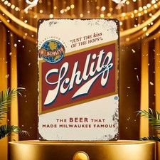 Vintage Schlitz Beer Tin Metal Sign 8x12 Rustic Weatherproof Wall Art picture