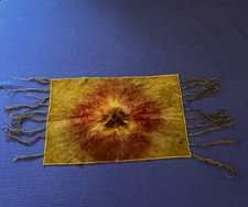 antique TIE DYE Art Deco textile piece small runner DOILY velvet silk fringe picture