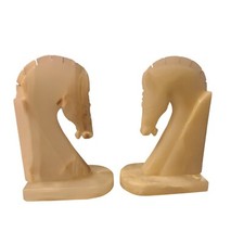 Vintage Pair Of Marble Stone Bookends Horse Head Sculpt Figuring Rate 8
