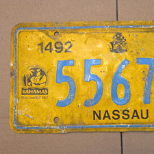 Bahamas Nassau License Plate Yellow/Blue 5567 1492 Caribbean Islands picture