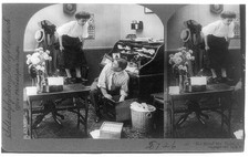 Photo:1907 Office Couple Desks Waste Basket Stereo Card No Mice? Mr Todd picture