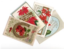 Lot 4 Christmas Greetings Poinsettias Gold Embossed 1 Winsch P.U. 1910 (N377) picture